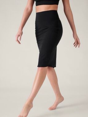 Athleta Transcend EUC Black High-Rise Midi Pencil Skirt Sz L Bodycon Utility